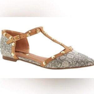 Halogen Olsen Pointy Toe flats Studded Tan and Snake Print Women's Flats Size 9M